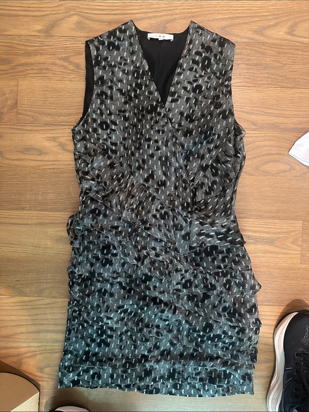 IRO Black & Charcoal Textured Sleeveless V-Neck Wrap Dress